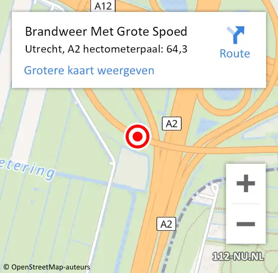 Locatie op kaart van de 112 melding: Brandweer Met Grote Spoed Naar Utrecht, A2 hectometerpaal: 64,3 op 24 april 2023 14:44