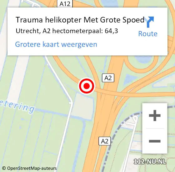Locatie op kaart van de 112 melding: Trauma helikopter Met Grote Spoed Naar Utrecht, A2 hectometerpaal: 64,3 op 24 april 2023 14:46