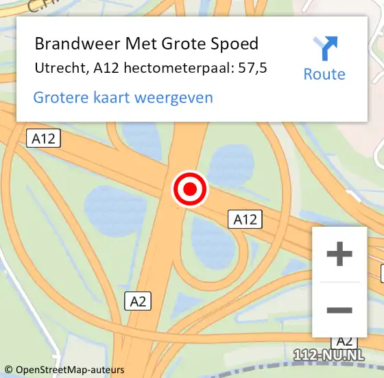 Locatie op kaart van de 112 melding: Brandweer Met Grote Spoed Naar Utrecht, A12 hectometerpaal: 57,5 op 24 april 2023 14:49