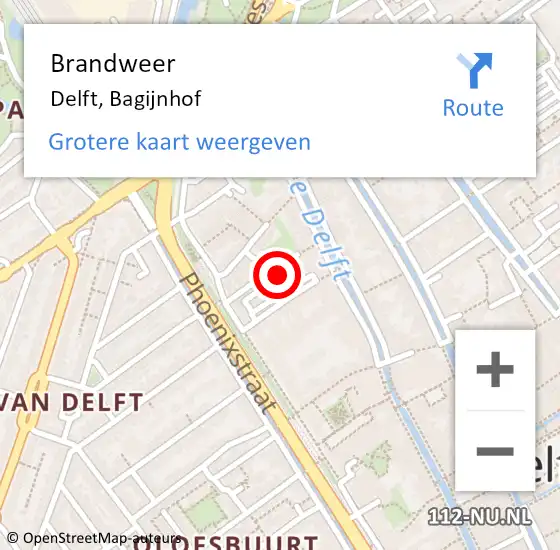 Locatie op kaart van de 112 melding: Brandweer Delft, Bagijnhof op 24 april 2023 14:55