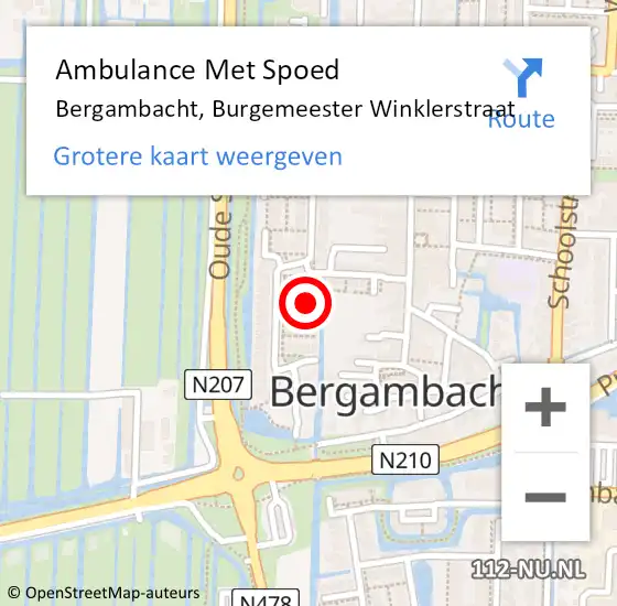 Locatie op kaart van de 112 melding: Ambulance Met Spoed Naar Bergambacht, Burgemeester Winklerstraat op 24 april 2023 14:55