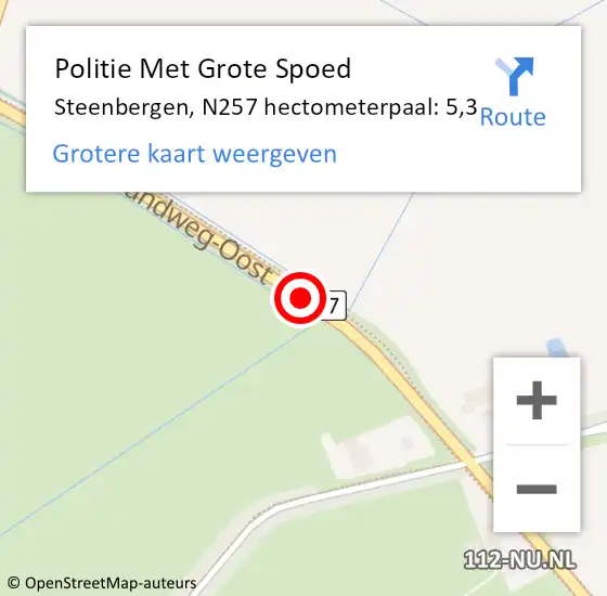 Locatie op kaart van de 112 melding: Politie Met Grote Spoed Naar Steenbergen, N257 hectometerpaal: 5,3 op 24 april 2023 15:53