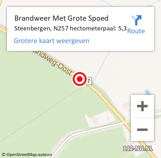 Locatie op kaart van de 112 melding: Brandweer Met Grote Spoed Naar Steenbergen, N257 hectometerpaal: 5,3 op 24 april 2023 16:00