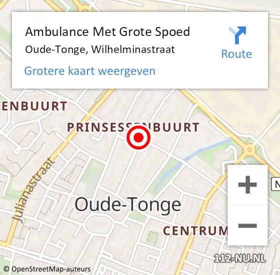 Locatie op kaart van de 112 melding: Ambulance Met Grote Spoed Naar Oude-Tonge, Wilhelminastraat op 24 april 2023 16:36