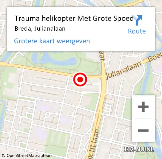 Locatie op kaart van de 112 melding: Trauma helikopter Met Grote Spoed Naar Breda, Julianalaan op 24 april 2023 16:48