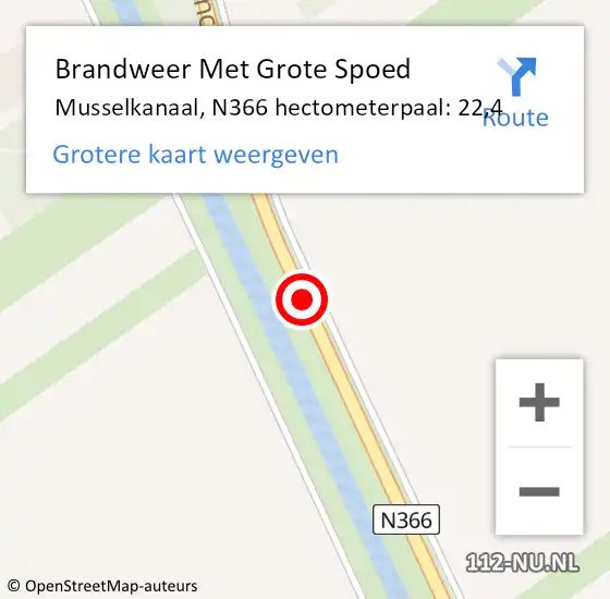 Locatie op kaart van de 112 melding: Brandweer Met Grote Spoed Naar Musselkanaal, N366 hectometerpaal: 22,4 op 23 augustus 2014 10:10