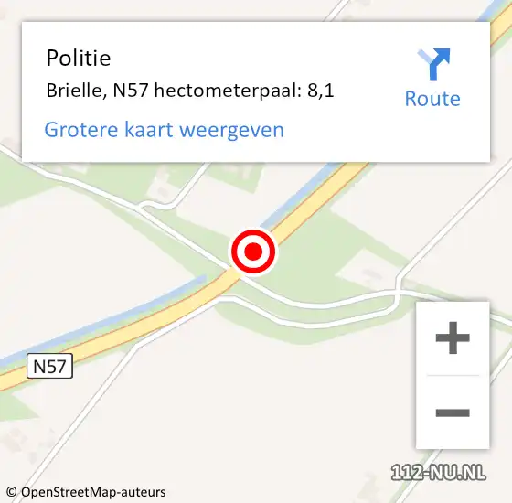 Locatie op kaart van de 112 melding: Politie Brielle, N57 hectometerpaal: 8,1 op 24 april 2023 16:55