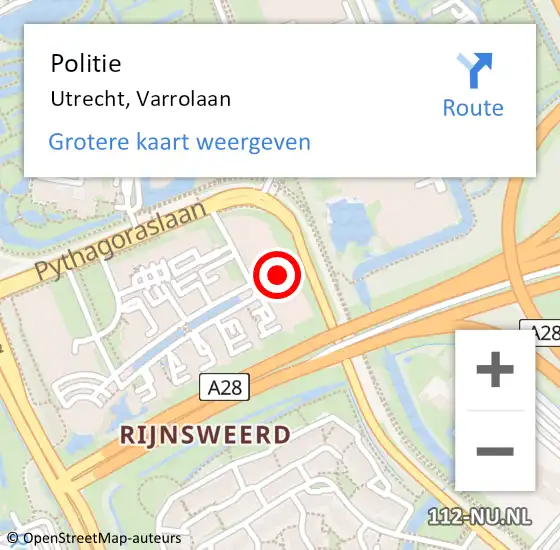 Locatie op kaart van de 112 melding: Politie Utrecht, Varrolaan op 24 april 2023 16:58