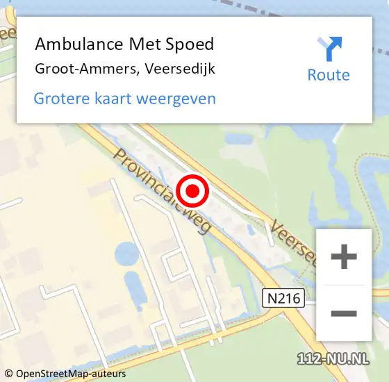 Locatie op kaart van de 112 melding: Ambulance Met Spoed Naar Groot-Ammers, Veersedijk op 24 april 2023 17:11