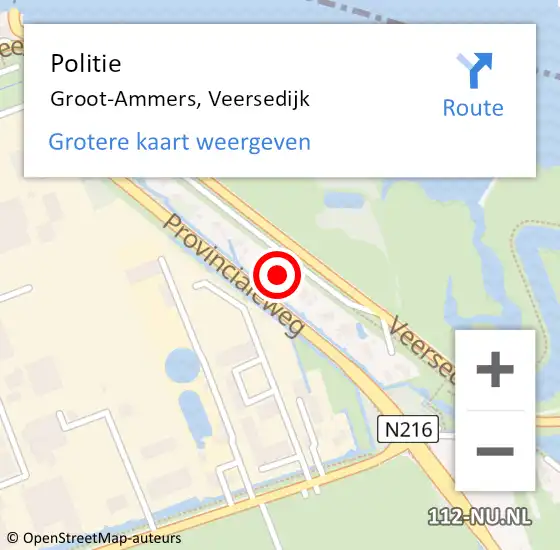 Locatie op kaart van de 112 melding: Politie Groot-Ammers, Veersedijk op 24 april 2023 17:13