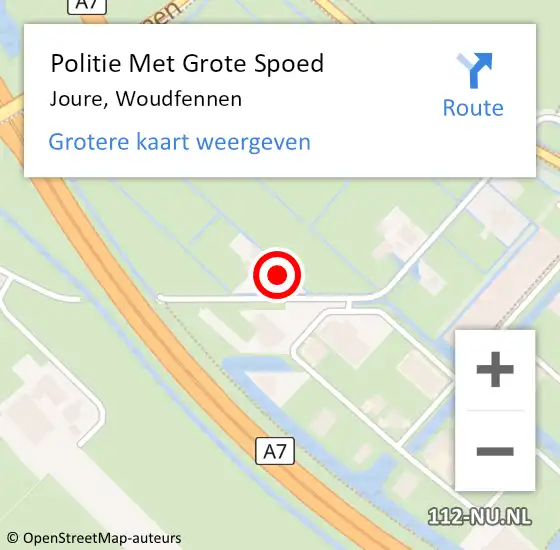 Locatie op kaart van de 112 melding: Politie Met Grote Spoed Naar Joure, Woudfennen op 24 april 2023 17:15