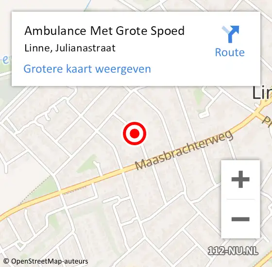 Locatie op kaart van de 112 melding: Ambulance Met Grote Spoed Naar Linne, Julianastraat op 24 april 2023 17:16