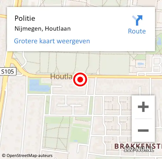 Locatie op kaart van de 112 melding: Politie Nijmegen, Houtlaan op 24 april 2023 17:30