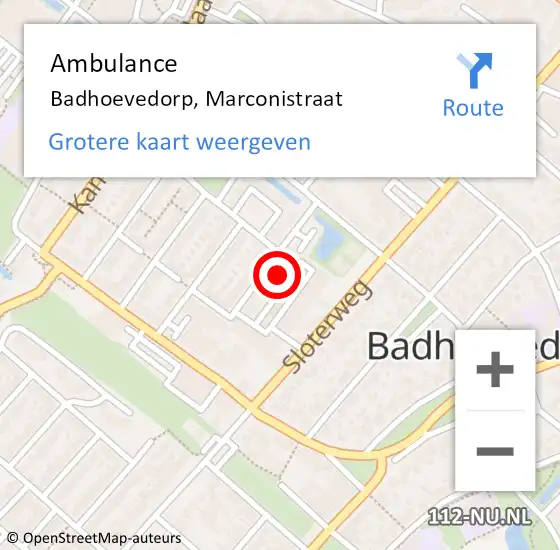 Locatie op kaart van de 112 melding: Ambulance Badhoevedorp, Marconistraat op 24 april 2023 18:51