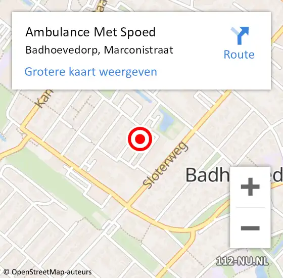 Locatie op kaart van de 112 melding: Ambulance Met Spoed Naar Badhoevedorp, Marconistraat op 24 april 2023 18:52