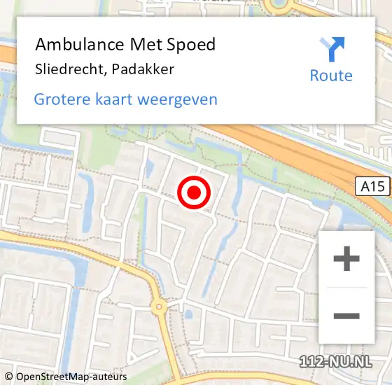 Locatie op kaart van de 112 melding: Ambulance Met Spoed Naar Sliedrecht, Padakker op 24 april 2023 19:14