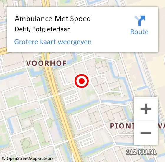 Locatie op kaart van de 112 melding: Ambulance Met Spoed Naar Delft, Potgieterlaan op 24 april 2023 19:28