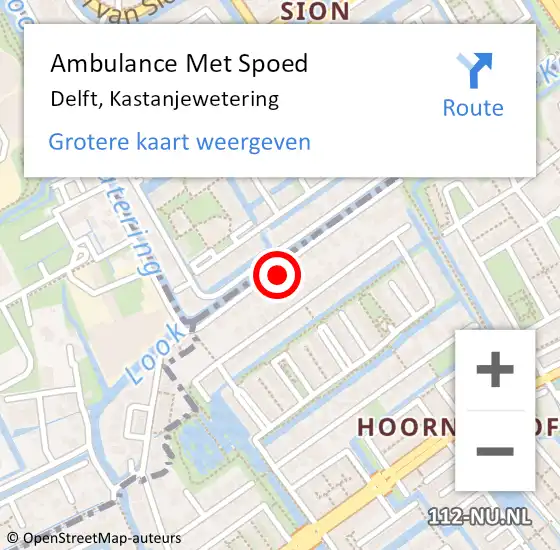 Locatie op kaart van de 112 melding: Ambulance Met Spoed Naar Delft, Kastanjewetering op 24 april 2023 19:29