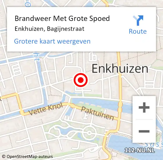 Locatie op kaart van de 112 melding: Brandweer Met Grote Spoed Naar Enkhuizen, Bagijnestraat op 24 april 2023 19:30