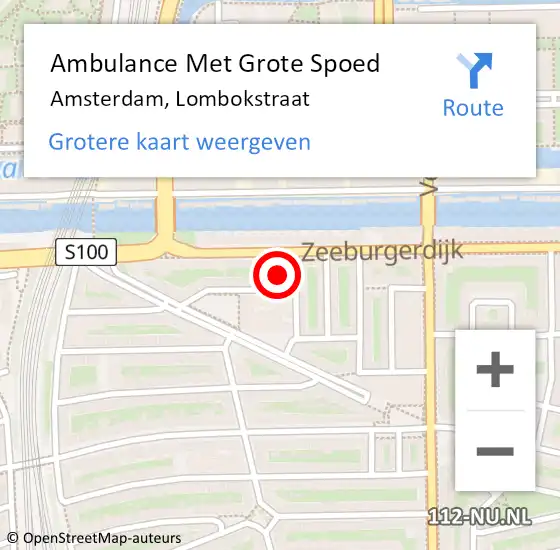 Locatie op kaart van de 112 melding: Ambulance Met Grote Spoed Naar Amsterdam, Lombokstraat op 24 april 2023 20:58