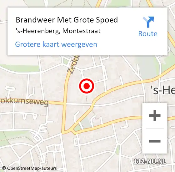 Locatie op kaart van de 112 melding: Brandweer Met Grote Spoed Naar 's-Heerenberg, Montestraat op 24 april 2023 21:05