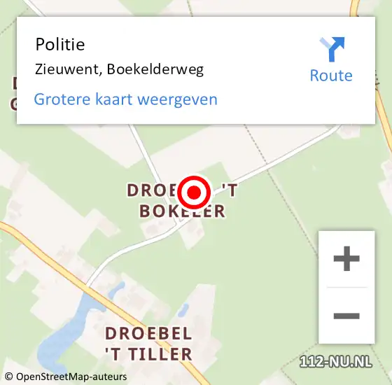 Locatie op kaart van de 112 melding: Politie Zieuwent, Boekelderweg op 24 april 2023 21:39
