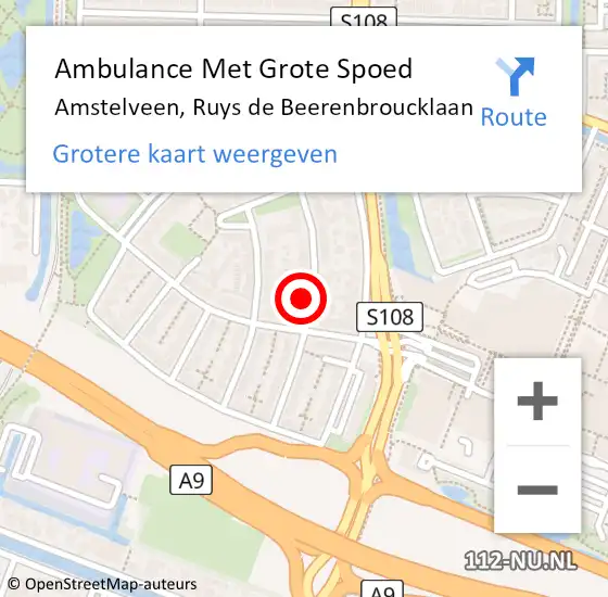 Locatie op kaart van de 112 melding: Ambulance Met Grote Spoed Naar Amstelveen, Ruys de Beerenbroucklaan op 24 april 2023 22:01