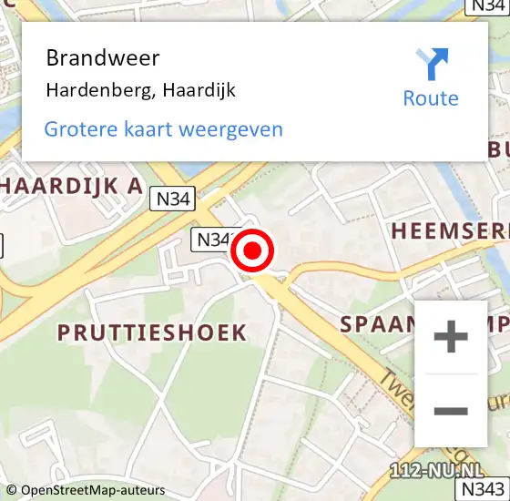 Locatie op kaart van de 112 melding: Brandweer Hardenberg, Haardijk op 24 april 2023 22:34