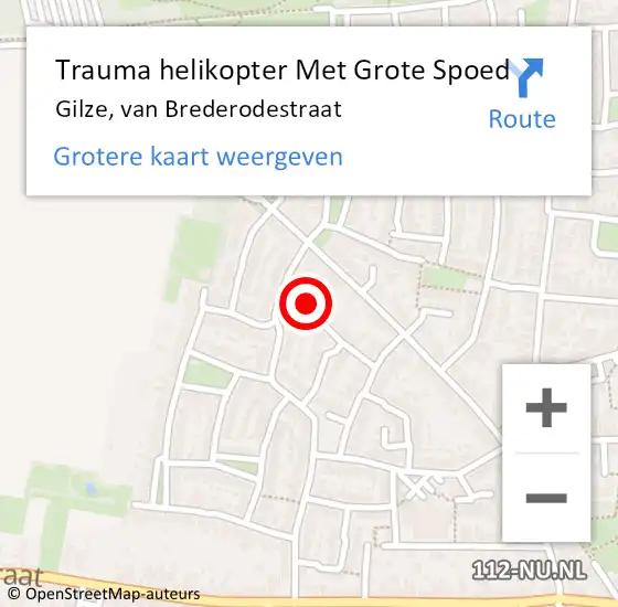 Locatie op kaart van de 112 melding: Trauma helikopter Met Grote Spoed Naar Gilze, van Brederodestraat op 24 april 2023 23:13