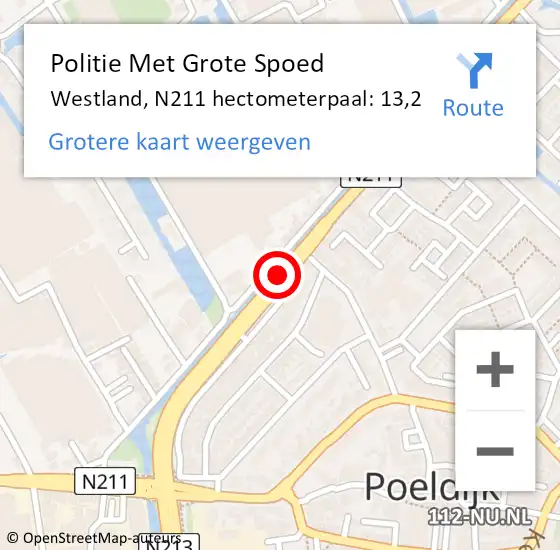 Locatie op kaart van de 112 melding: Politie Met Grote Spoed Naar Westland, N211 hectometerpaal: 13,2 op 24 april 2023 23:24