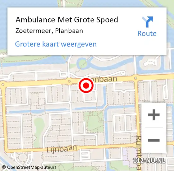 Locatie op kaart van de 112 melding: Ambulance Met Grote Spoed Naar Zoetermeer, Planbaan op 25 april 2023 00:55