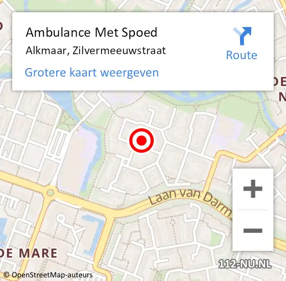 Locatie op kaart van de 112 melding: Ambulance Met Spoed Naar Alkmaar, Zilvermeeuwstraat op 25 april 2023 01:17