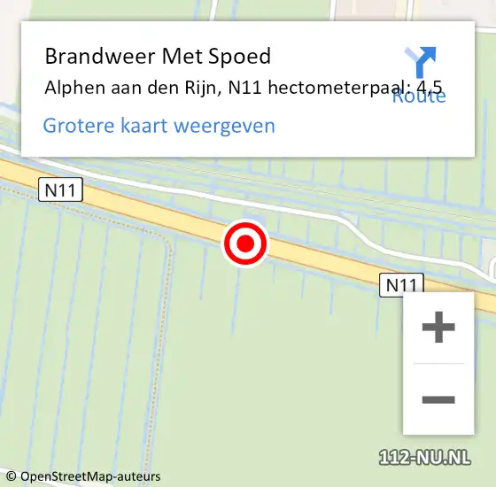 Locatie op kaart van de 112 melding: Brandweer Met Spoed Naar Alphen aan den Rijn, N11 hectometerpaal: 4,5 op 25 april 2023 01:24