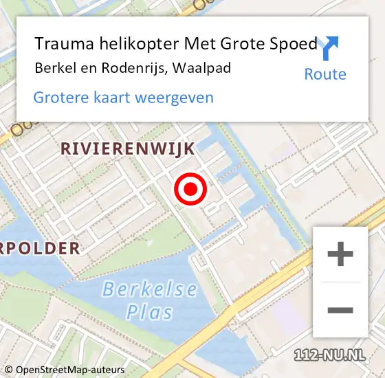 Locatie op kaart van de 112 melding: Trauma helikopter Met Grote Spoed Naar Berkel en Rodenrijs, Waalpad op 25 april 2023 04:08