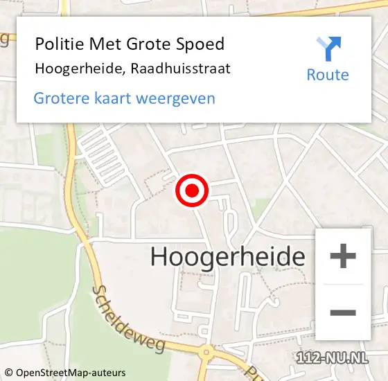 Locatie op kaart van de 112 melding: Politie Met Grote Spoed Naar Hoogerheide, Raadhuisstraat op 25 april 2023 04:25