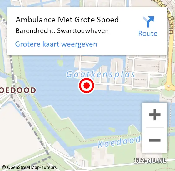 Locatie op kaart van de 112 melding: Ambulance Met Grote Spoed Naar Barendrecht, Swarttouwhaven op 25 april 2023 05:07