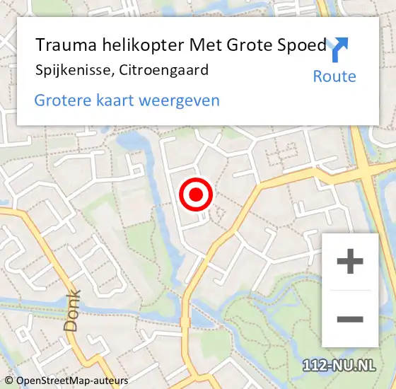 Locatie op kaart van de 112 melding: Trauma helikopter Met Grote Spoed Naar Spijkenisse, Citroengaard op 25 april 2023 05:38