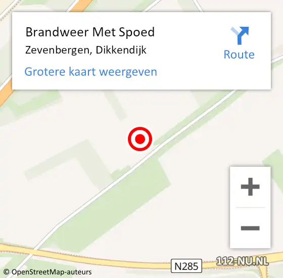 Locatie op kaart van de 112 melding: Brandweer Met Spoed Naar Zevenbergen, Dikkendijk op 25 april 2023 05:44