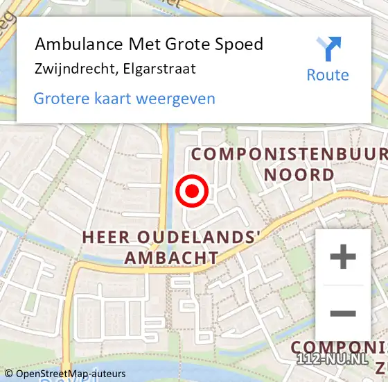 Locatie op kaart van de 112 melding: Ambulance Met Grote Spoed Naar Zwijndrecht, Elgarstraat op 25 april 2023 06:04