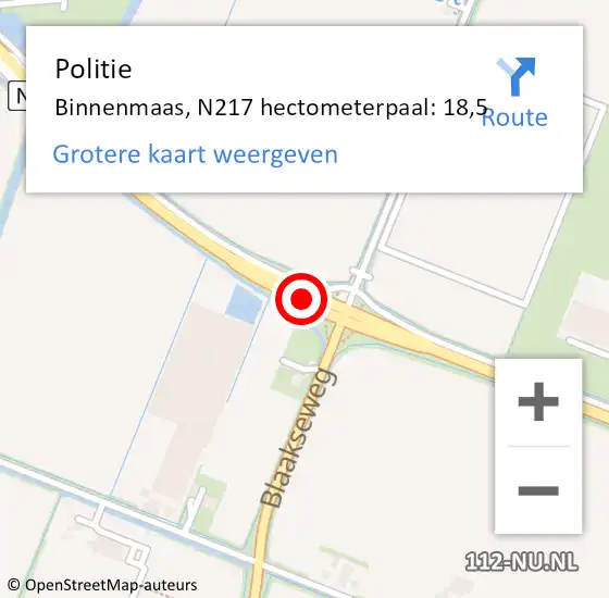 Locatie op kaart van de 112 melding: Politie Hoeksche Waard, N217 hectometerpaal: 18,5 op 25 april 2023 06:44