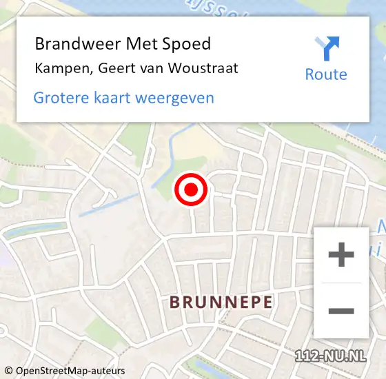 Locatie op kaart van de 112 melding: Brandweer Met Spoed Naar Kampen, Geert van Woustraat op 25 april 2023 08:25