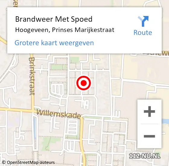 Locatie op kaart van de 112 melding: Brandweer Met Spoed Naar Hoogeveen, Prinses Marijkestraat op 25 april 2023 09:01