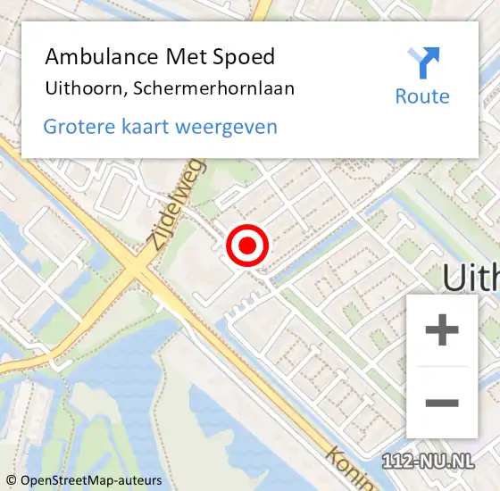 Locatie op kaart van de 112 melding: Ambulance Met Spoed Naar Uithoorn, Schermerhornlaan op 25 april 2023 09:06