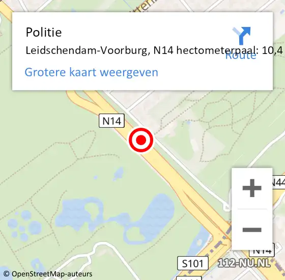 Locatie op kaart van de 112 melding: Politie Leidschendam-Voorburg, N14 hectometerpaal: 10,4 op 25 april 2023 10:11