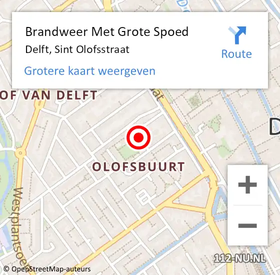 Locatie op kaart van de 112 melding: Brandweer Met Grote Spoed Naar Delft, Sint Olofsstraat op 25 april 2023 10:27