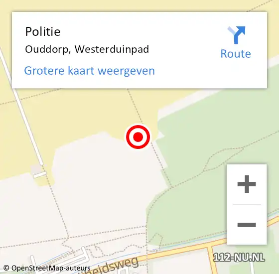 Locatie op kaart van de 112 melding: Politie Ouddorp, Westerduinpad op 25 april 2023 11:09