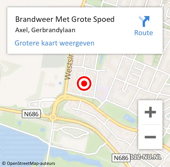 Locatie op kaart van de 112 melding: Brandweer Met Grote Spoed Naar Axel, Gerbrandylaan op 25 april 2023 11:45