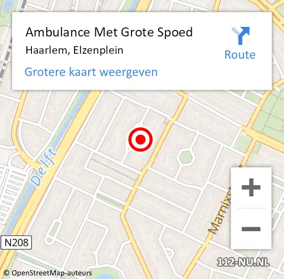 Locatie op kaart van de 112 melding: Ambulance Met Grote Spoed Naar Haarlem, Elzenplein op 25 april 2023 11:46