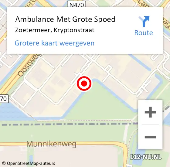 Locatie op kaart van de 112 melding: Ambulance Met Grote Spoed Naar Zoetermeer, Kryptonstraat op 25 april 2023 11:49