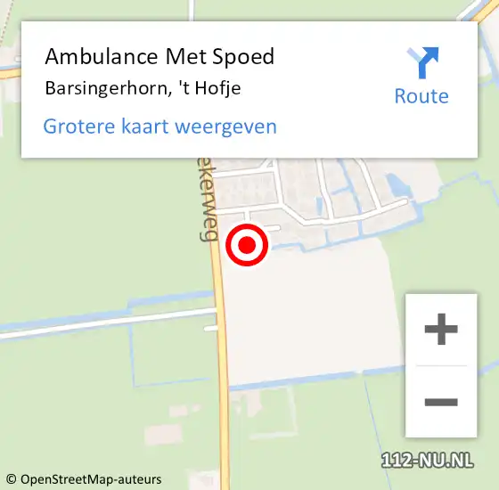 Locatie op kaart van de 112 melding: Ambulance Met Spoed Naar Barsingerhorn, 't Hofje op 25 april 2023 12:14